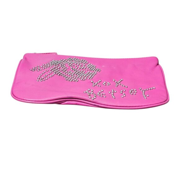 Betsey Johnson Studded Skull Cow Leather Clutch Pink Y2K Satchel Bag - Picture 5 of 10